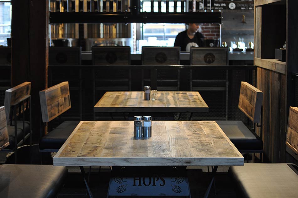 Reclaimed Oak Tabletops at Bridgeport Brewery in Portland, Oregon